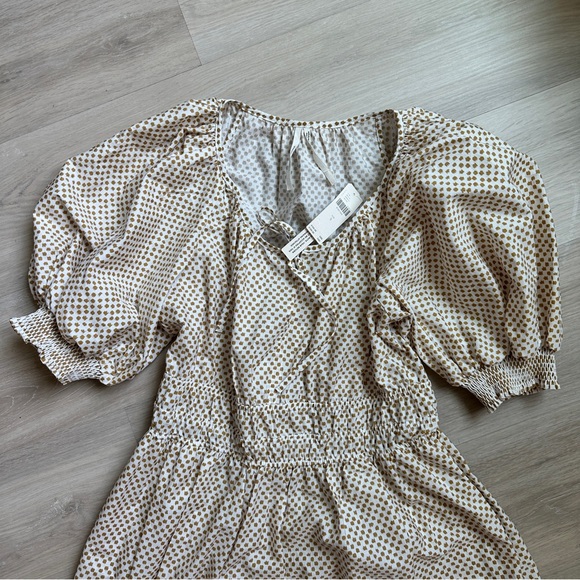 Anthropologie Cream Polka Dot Maxi Dress w puff sleeves size M - Picture 2 of 4